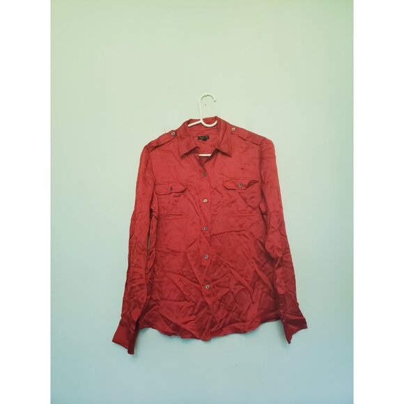 Talbots Tops - Talbots Women 12 Blouse Button Front Red 100% Silk Classic Roll Tab Sleeve Flap